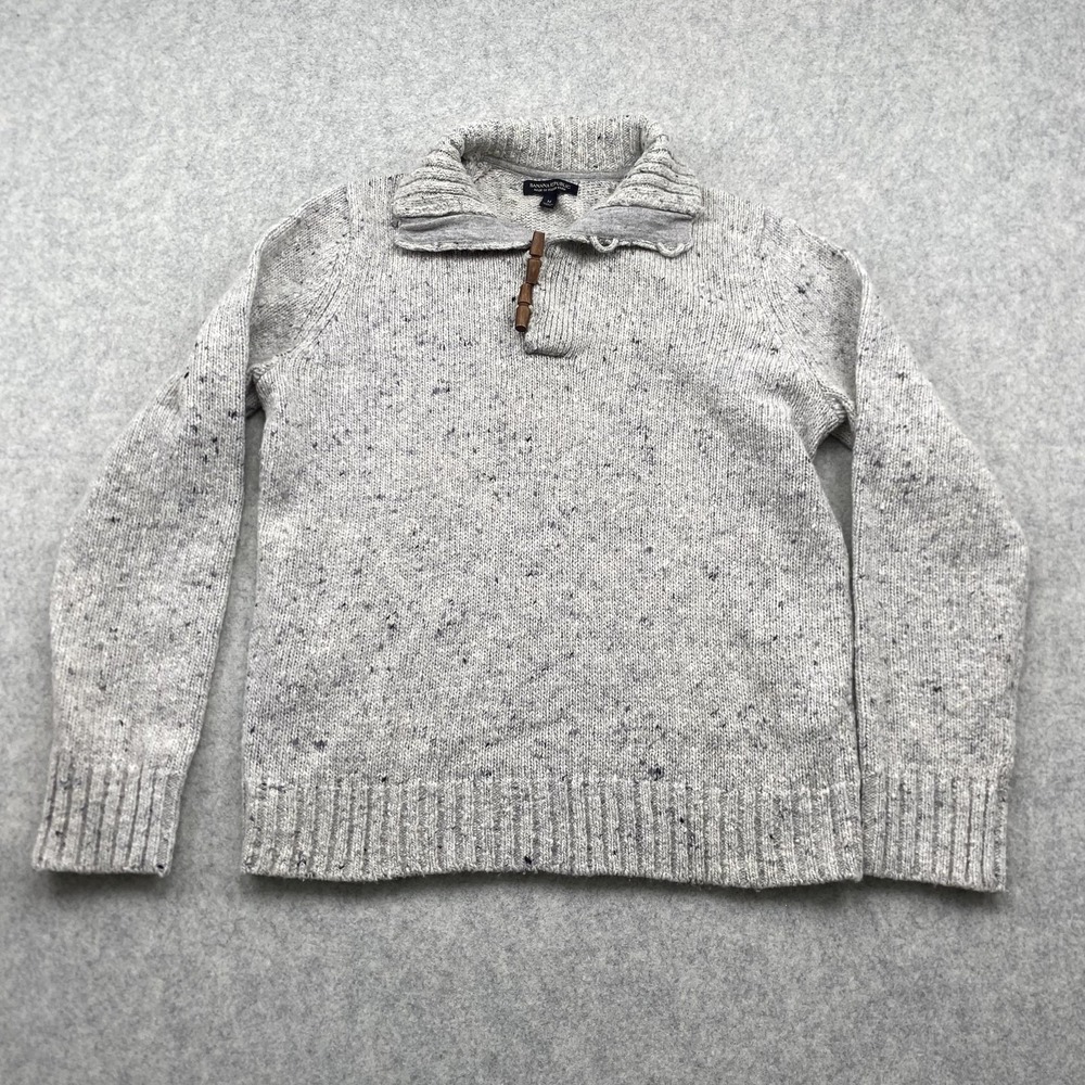 Banana Republic Sweater Mens Medium Gray Mock Neck Henley Wool Blend *STAIN*